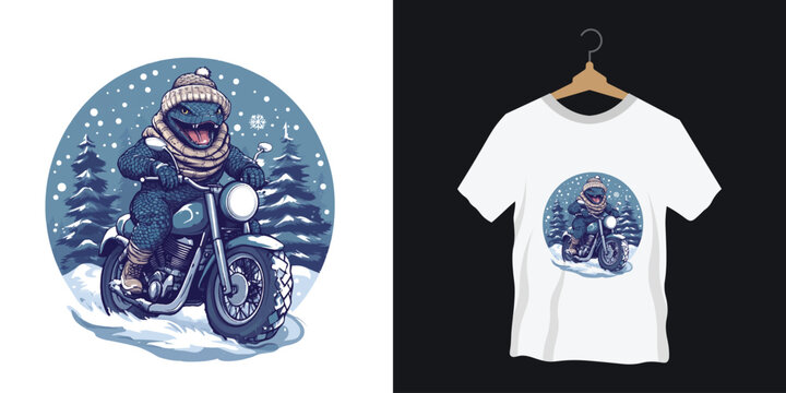 king cobra riding bike winter theam t-shirt design