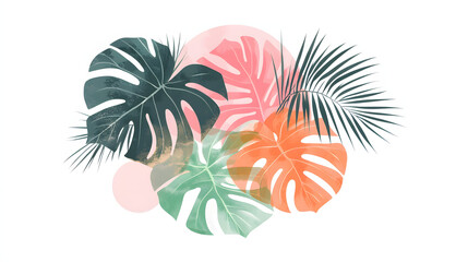 Fototapeta premium Floral seamless pattern with vector illustration of palm tree and leaves, perfect for summer design or tropical wallpaper