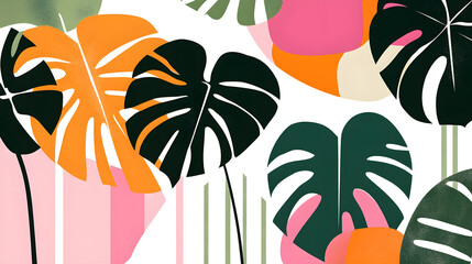 Fototapeta premium Floral seamless pattern with vector illustration of palm tree and leaves, perfect for summer design or tropical wallpaper