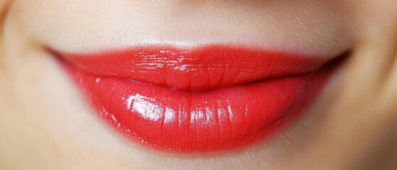 A close-up of soft, smooth lips adorned with vibrant red lipstick, radiating beauty and confidence.