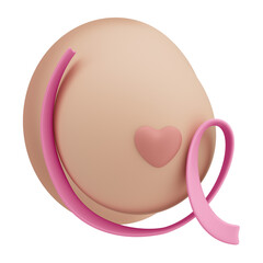 Asset 3D realistic pink ribbon with breast for breast cancer awareness campaign October Pink with transparent background