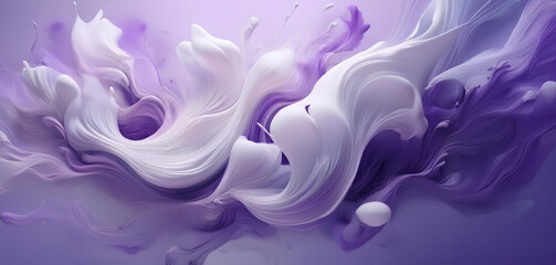 Obraz premium Desktop wallpaper, fluid, fluffy, abstract, edgeless and wave-shaped shapes. Splashes in purple and white tones