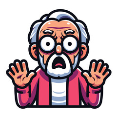 Fototapeta premium Surprised elderly man character with hands up in shock