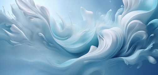 Obraz premium Desktop wallpaper, fluid, fluffy, abstract, edgeless and wave-shaped shapes. Splashes in blue and white tones