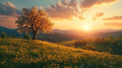 A scenic depiction of nature and technology working together harmoniously in a picturesque landscape.