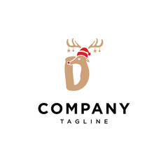 Letter D Cute Christmas Reindeer logo icon vector