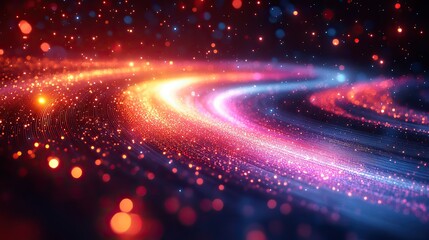 Fototapeta premium A space and technology theme features a galaxy with motion light trails in an abstract background.