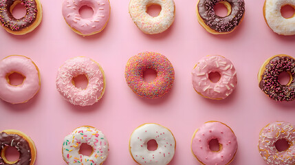 Isolated fresh donut with white icing sugar and colorful sprinkles on a white background