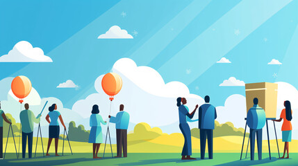 People talking with friends in the park. Flat illustration of people standing in the park.