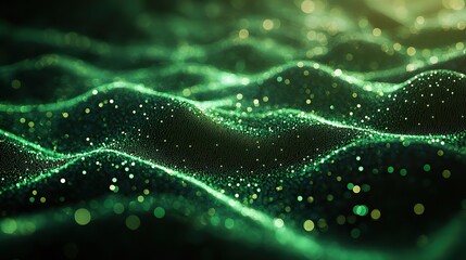 An abstract background with a green network grid represents futuristic business data management.