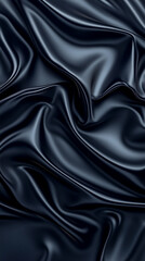 Obraz premium A black fabric with a pattern that is folded and twisted. The fabric is smooth and shiny, giving it a luxurious appearance