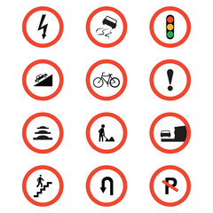 Set of Round shaped road safety sign  designs 