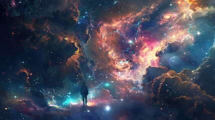 Obraz premium Amazing nebula with stars and people in the center