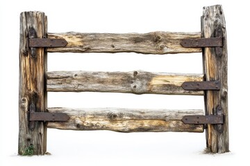 A rustic wooden fence with metal brackets, designed for enclosure or boundary marking.