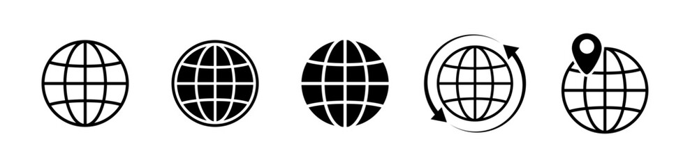 World icons set. World planet earth icon collection. Globes with world maps symbol. Globe shape line and elat style - stock vector.