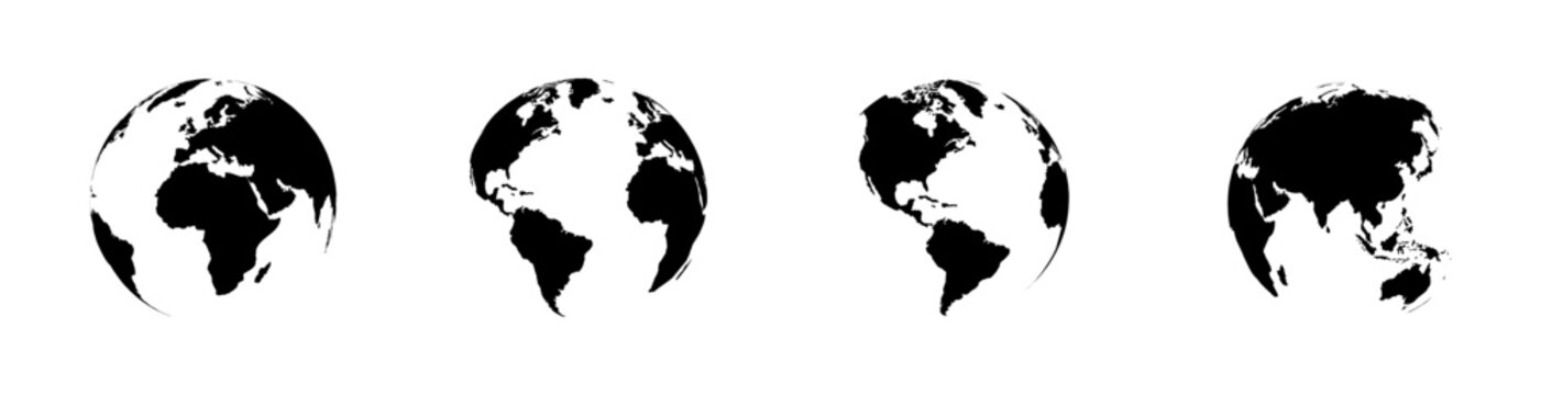 Earth globe icons with a different continents