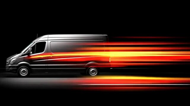 Speeding delivery van at night with motion blur