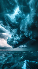 Cloudy storm in the sea before rain. Tornadoes above the sea. Monsoon season. Storm in the sea.Wonder of natural disaster.