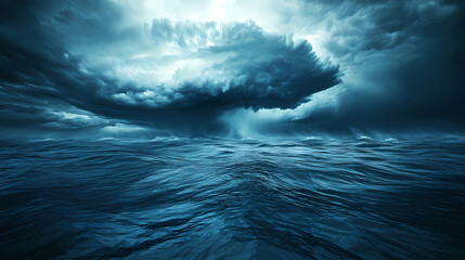Cloudy storm in the sea before rain. Tornadoes above the sea. Monsoon season. Storm in the sea.Wonder of natural disaster.