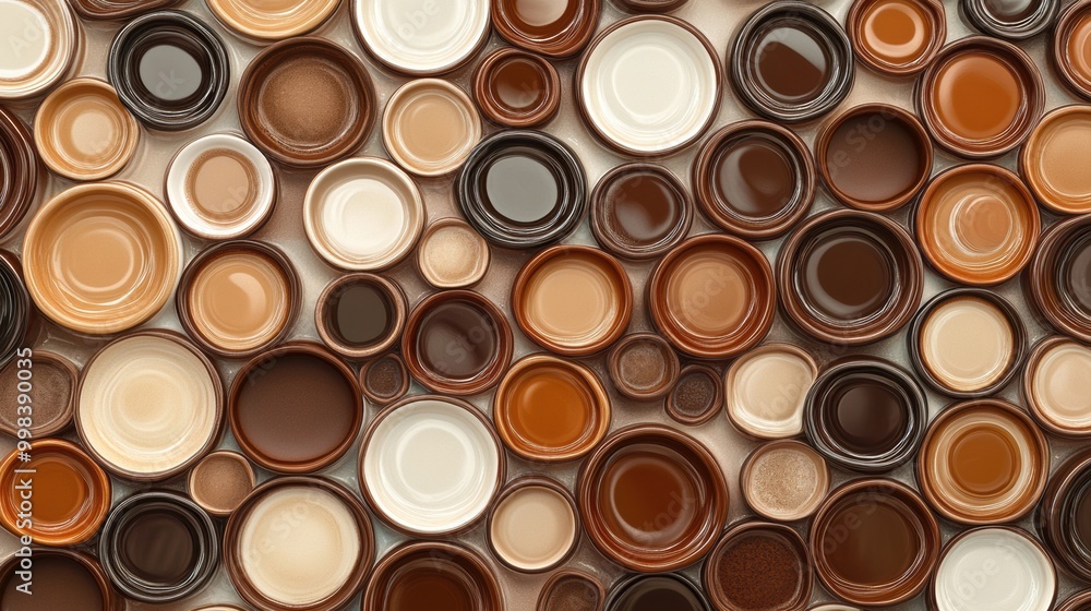 Leinwandbilder Overlapping coffee cup rings create a visually striking abstract pattern with various shades of brown showcasing an organic design. Generative AI