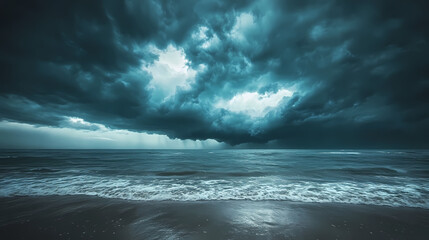 Obraz premium Burza na morzu przed deszczem. Tornada nad morzem. Pora monsunowa. Burza na morzu. Cud klęski żywiołowej.