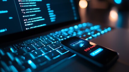 Modern Technology: Smartphone and Laptop Setup