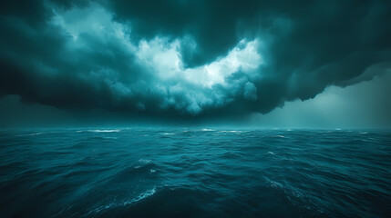 Fototapeta premium Cloudy storm in the sea before rain. Tornadoes above the sea. Monsoon season. Storm in the sea.Wonder of natural disaster.