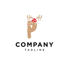 Letter P Cute Christmas Reindeer logo icon vector