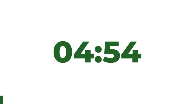 5 Minutes Countdown Timer, Green Numbers on White background