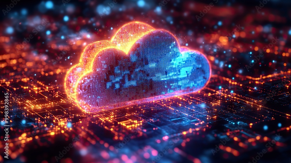 Wall mural a 2d rendering highlights the concept of cloud computing technology, focusing on modern advancements