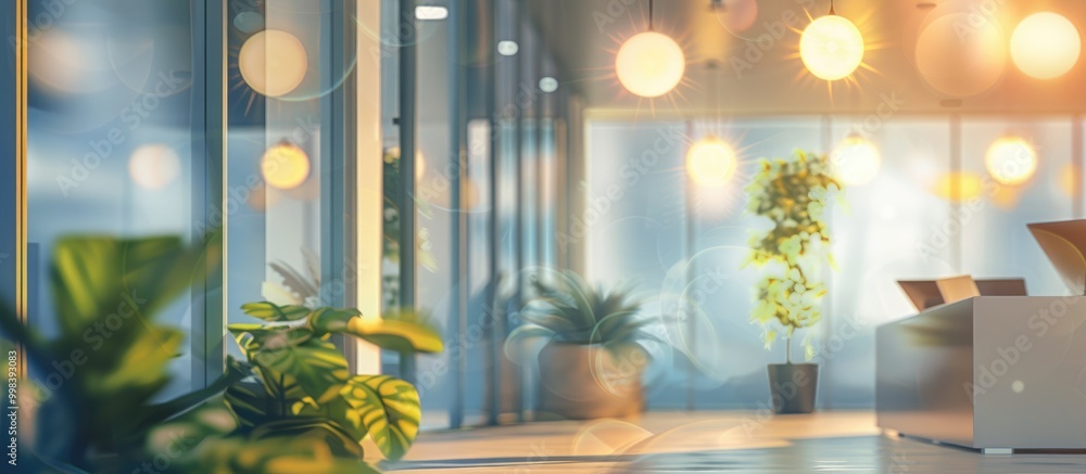 Poster abstract blurry office interior background with the effect of unfocused bokeh or background for busi