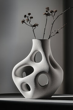 Porous Modern Vase with Dried Floral Arrangement