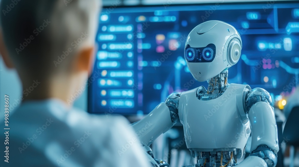 Poster a classroom where ai analyzes and provides feedback on student progress in real-time.