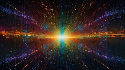 Fototapeta premium Abstract colorful light beams in dark space.