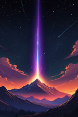 A glowing comet streaking across a dark sky.