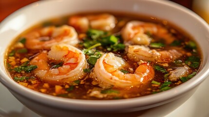 Savor the exquisite taste of Tom Yum Goong, a classic Thai soup renowned for its bold flavors