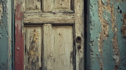 Naklejka premium Weathered Door with Peeling Paint Close Up