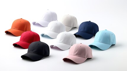 Side view of a baseball cap prototype on a white background，generated with AI.
