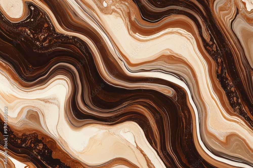 Poster coffee and cream blend together, forming a striking marbled pattern with rich, swirling browns and c