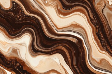 Coffee and cream blend together, forming a striking marbled pattern with rich, swirling browns and creamy whites. Generative AI