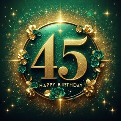 Elegant 45th birthday celebration design with floral elements and sparkling accents.
