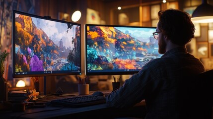 Obraz premium Creative Workspace with Dual Monitors
