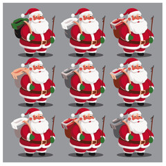 Flat design ready for animation collection of Christmas Santa Claus poses an actions. Vector set of funny cartoon characters, poses and emotions. Vector icons for web page and mobile app.