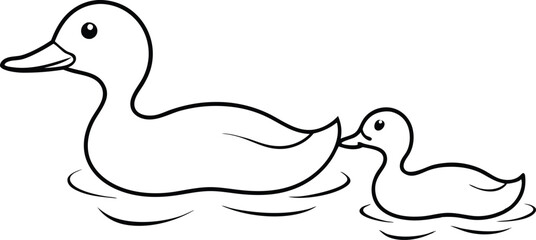 Cute Duckling by Its Mother Duck Vector Art for Kids to Color