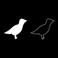 Bird set icon white color vector illustration image solid fill outline contour line thin flat style