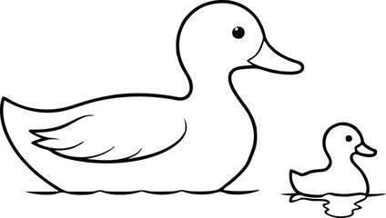 Duckling Swimming Next to Mother Duck Vector Illustration for Kids Fun
