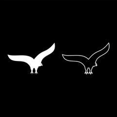 Eagle bald american bird silhouette set icon white color vector illustration image solid fill outline contour line thin flat style