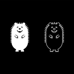 Cute hedgehog set icon white color vector illustration image solid fill outline contour line thin flat style