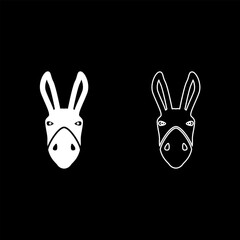 Donkey head silhouette set icon white color vector illustration image solid fill outline contour line thin flat style