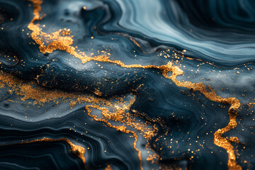 Abstract swirling orange and black fluid art with golden highlights
